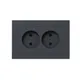 Механизм розетки двойной, 16А, без заземления, со шторками, с рамкой, графит Эпика EKF