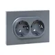 Механизм розетки двойной, 16А, с заземлением, без шторок, с рамкой, графит Эпика EKF