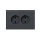 Механизм розетки двойной, 16А, без заземления, без шторок, с рамкой, графит Эпика EKF