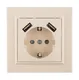 Минск Розетка 1-местная СП с/з 16А бежевая с защ. штор. с 2 USB 2,1А EKF