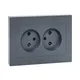 Механизм розетки двойной, 16А, без заземления, со шторками, с рамкой, графит Эпика EKF