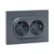Механизм розетки двойной, 16А, с заземлением, со шторками, с рамкой, графит Эпика EKF