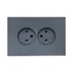 Механизм розетки двойной, 16А, без заземления, без шторок, с рамкой, графит Эпика EKF