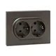 Механизм розетки двойной, 16А, с заземлением, со шторками, с рамкой, мокко Эпика EKF