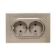 Механизм розетки двойной, 16А, с заземлением, без шторок, с рамкой, шампань Эпика EKF