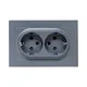 Механизм розетки двойной, 16А, с заземлением, со шторками, с рамкой, графит Эпика EKF